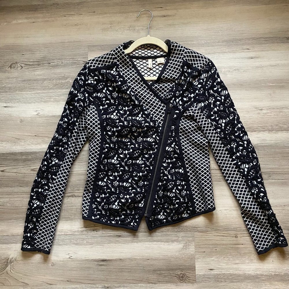 Moth Jacquard Moto Cardi Jacket